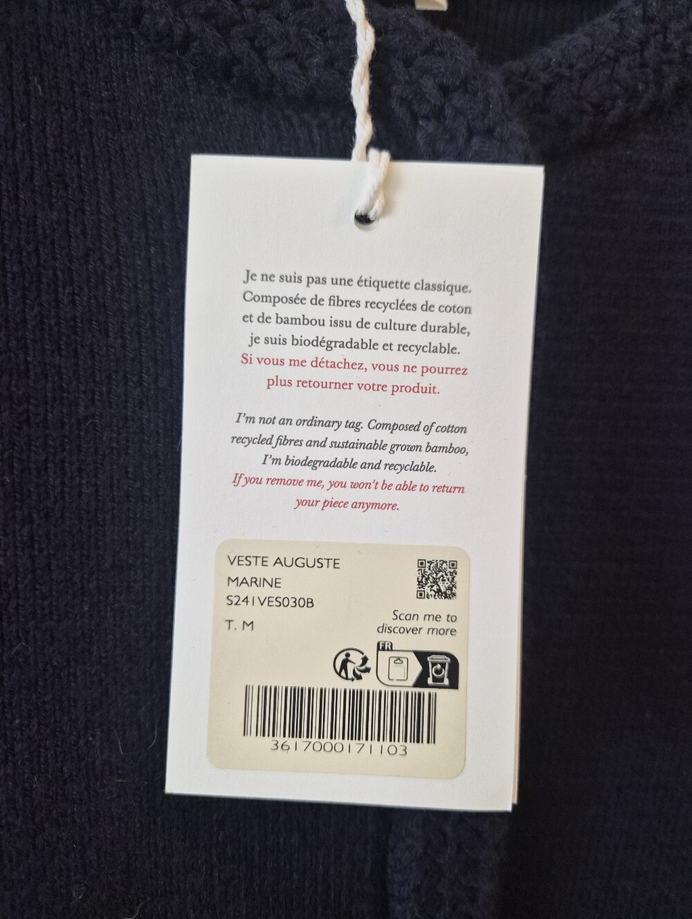 *NWT* [Sezane] Auguste Jacket In Navy, Size M, Merino Wool Blend, Cardigan - Picture 4 of 9